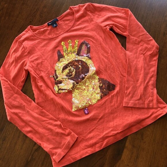 Sz M Gap Boston Terrier‎ Sequin Shirt - Picture 1 of 3